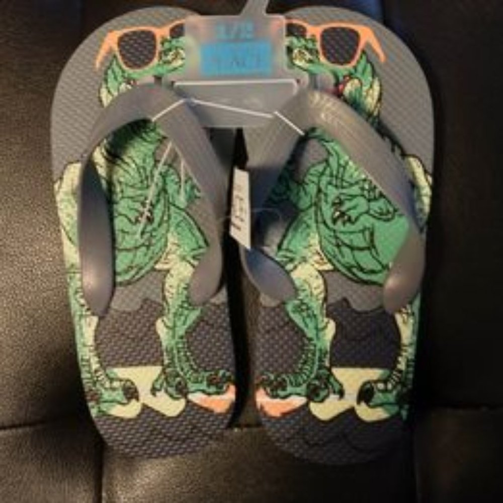 Children's Place kid boy dinosaur flip flop shoes size 1/2